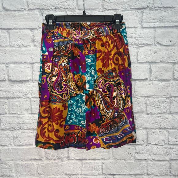 Vintage New York Studio Silk Mini Skirt Faux Wrap Size M Paisley 90s Y2K Print - Picture 4 of 7